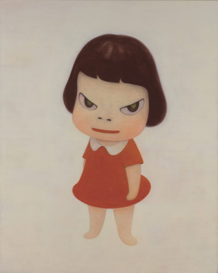 Das Bild eines Mädchens in einem roten Kleid mit weißem Kragen von Yoshitomo Nara
