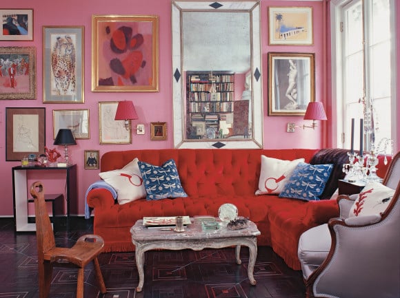 A Dozen Red Rooms The Study An Image Of Miles Redd S Famous Red And Pink Room From The Designer Own New York City Townhouse Shows How Deftly Paired A Tufted