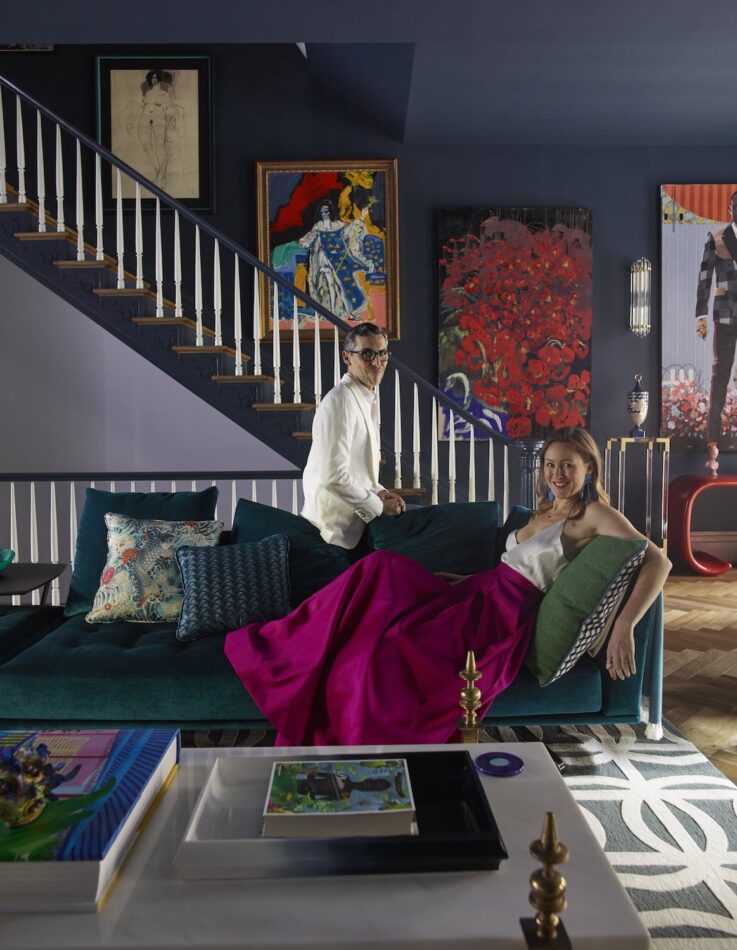 Rebekah Caudwell and her husband Nicolas Dupart in their home