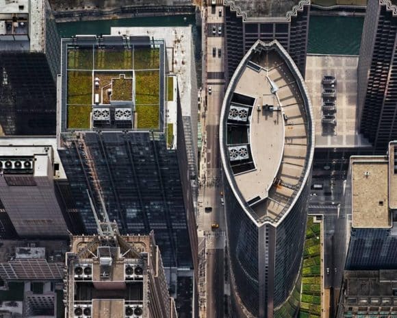 Brad Temkin's 2013 photograph, 111 S. Wacker Drive (from above, looking west), Chicago, IL, July, 2013. Offered by PDNB Gallery.