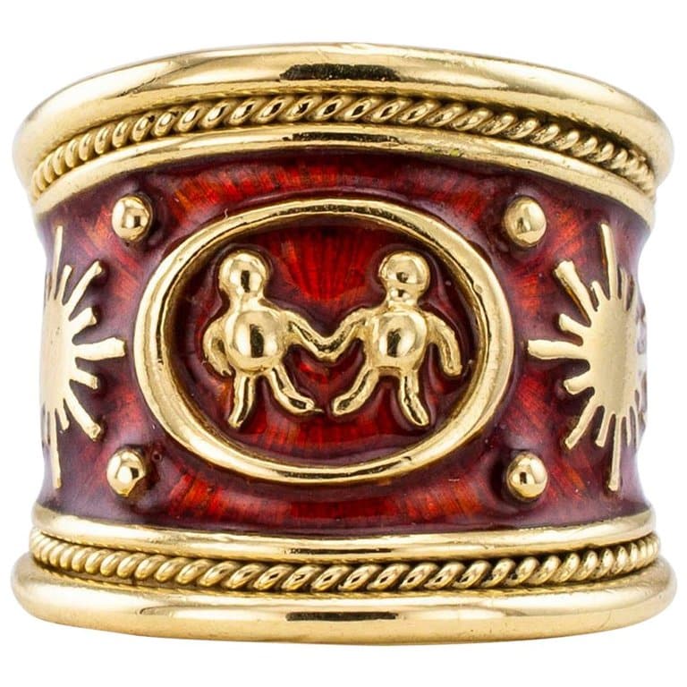 Elizabeth Gage enamel and gold gemini cigar band ring