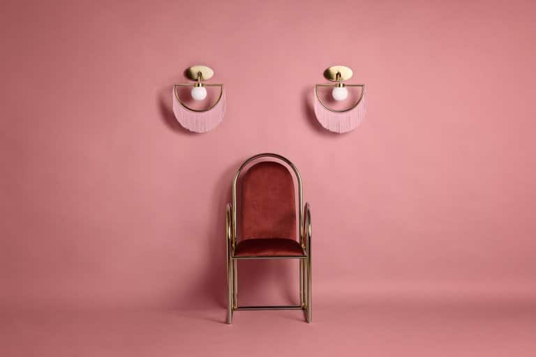 Masquespacio for Houtique Wink wall lamps with pink fringe