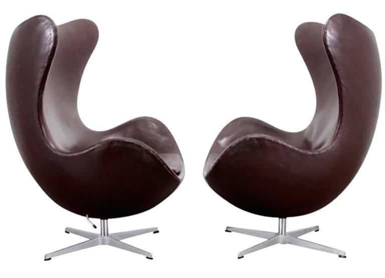 fauteuils Egg en cuir brun