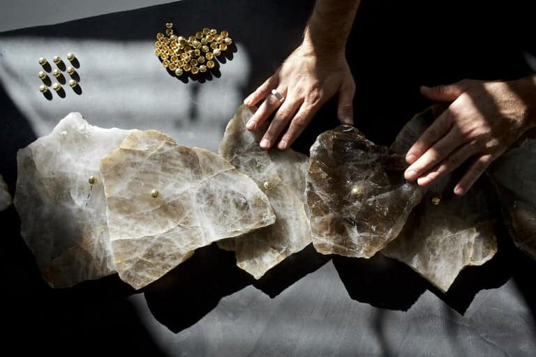 Christopher Boot's Petra III pendant light includes smoky, clear and rose quartz.