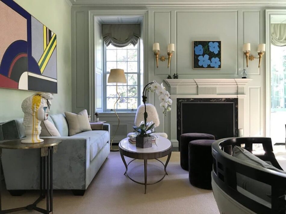 KKM designed this Iowa living room with a bust by the Bruce High Quality Foundation.