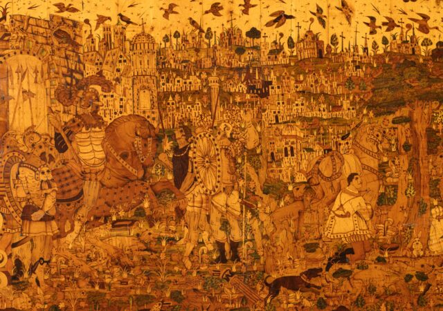 featured image for post: This 19th-Century Gilded Desk Displays a Fanciful Kingdom in Marquetry
