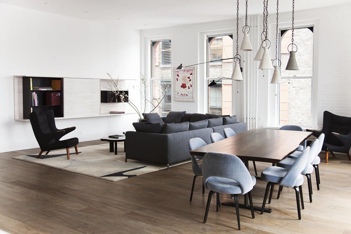 Soho loft living and dining area