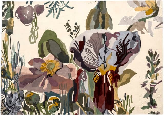 featured image for post: Splashy Blooms Bud and Wilt in Artist Santi Moix’s Floral Rug