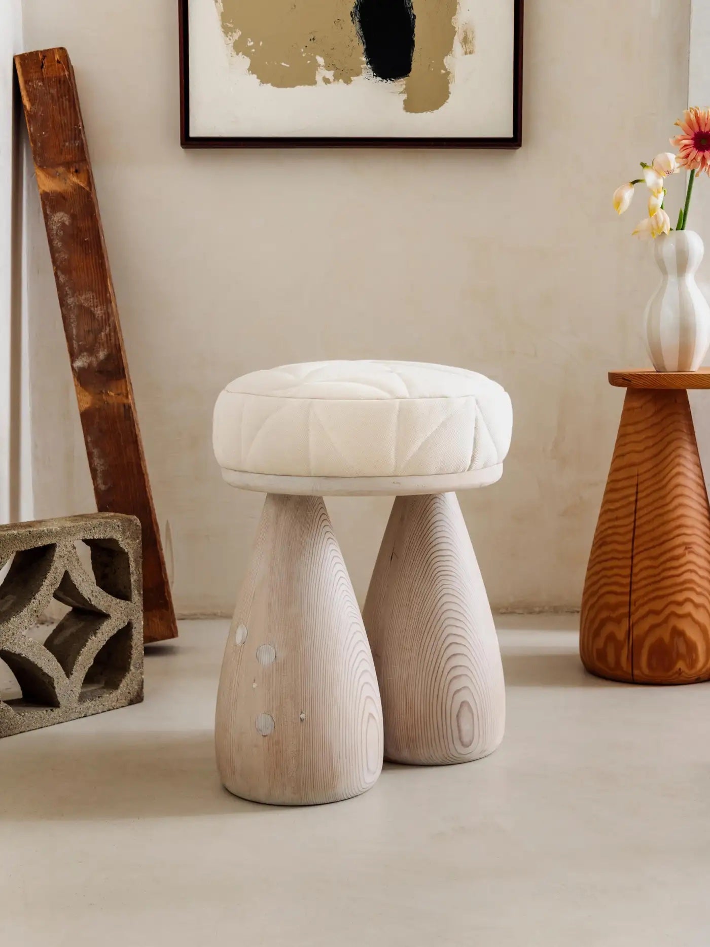 This Chubby-Chic Quilted Stool Stands on Its Own Two Feet