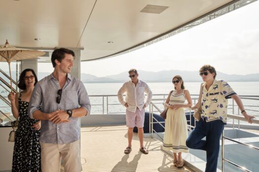 The White Lotus Ratliff family stands on a boat