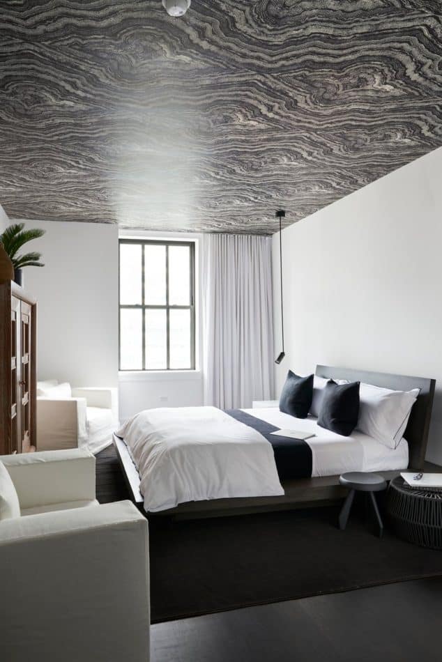 7 Rooms Where The Ceiling Is Center Of Attention Study Black And White Wallpapered Bedroom Ceiling By Timothy Bold