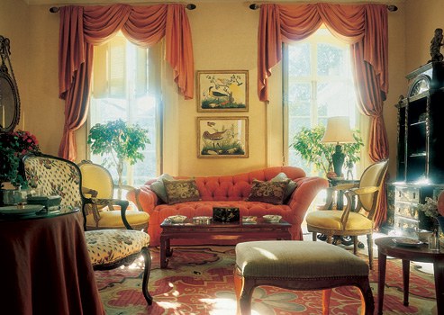This charming room brims with beautiful and expensive furnishings, but is arranged in a casual and inviting way, making for the relaxed entertaining which Parish’s clients so highly prized.
