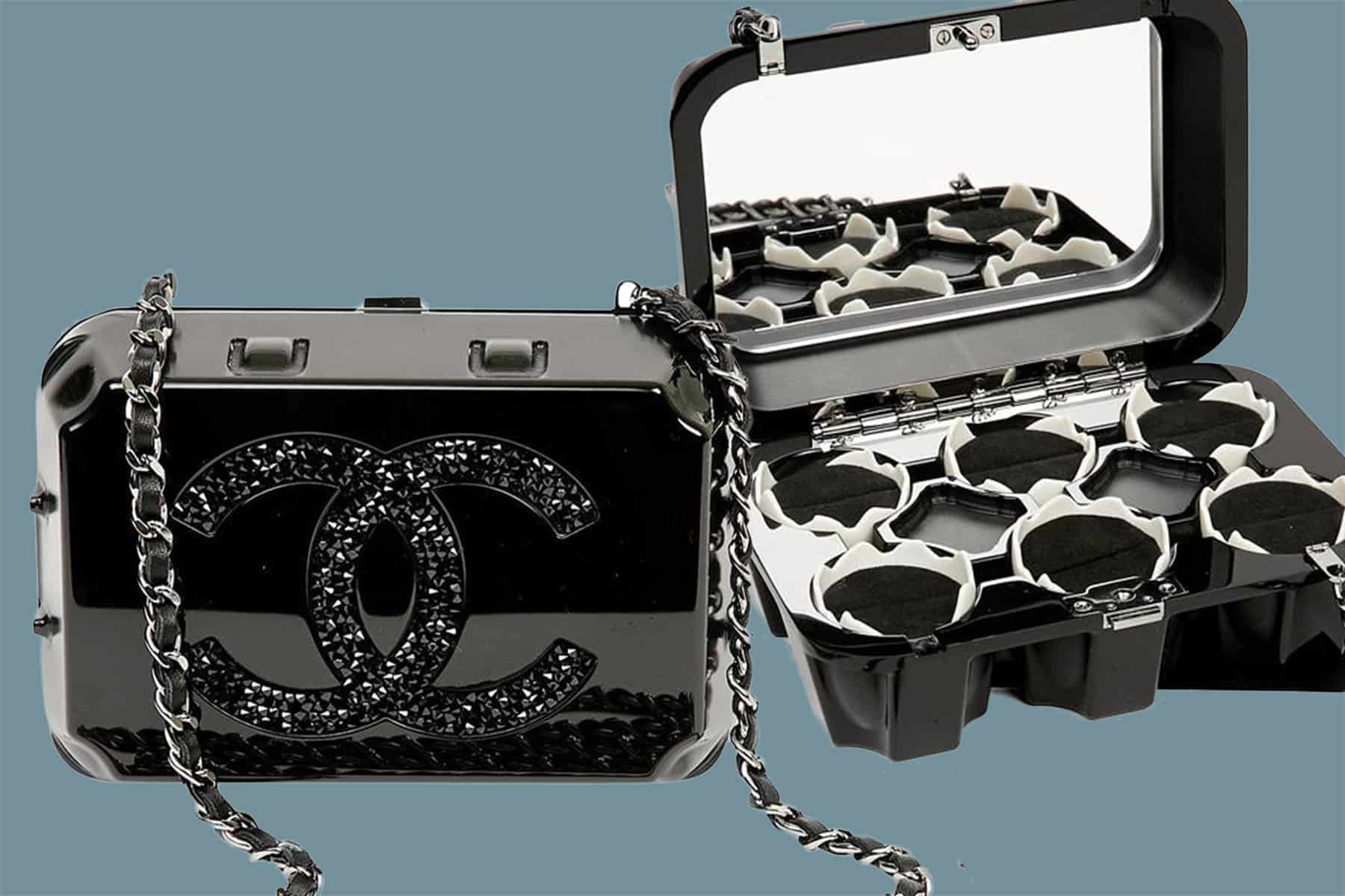 Chanel Minaudière in Plexi, Black Cotton Piqué and Rhinestones