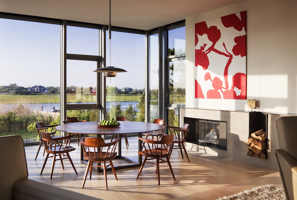 dining area of Moriches, New York beach house by Thad Hayes