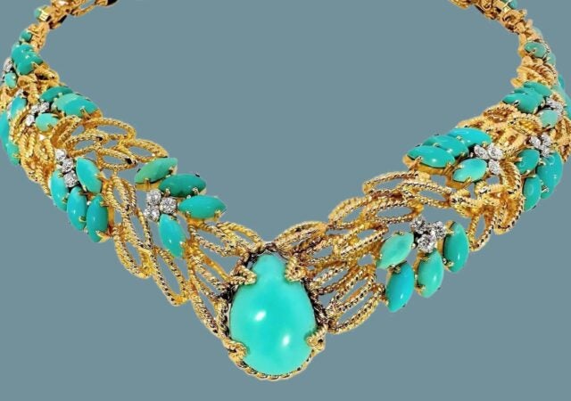 featured image for post: This 1960s Gold-and-Turquoise Cocktail Necklace Is a Vintage Stunner