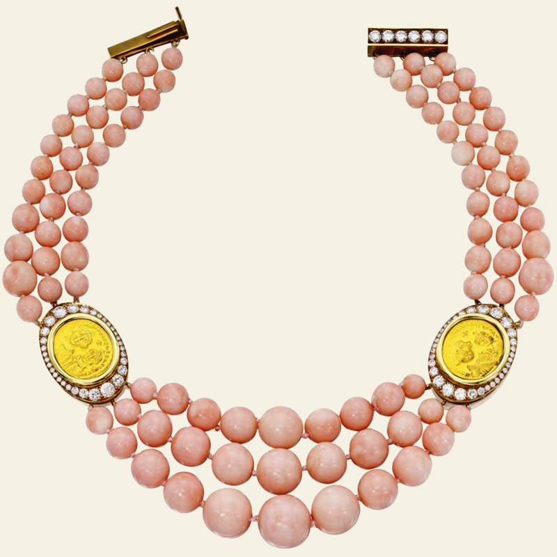 Bulgari Coral & Gold Coin Necklace, 1980s