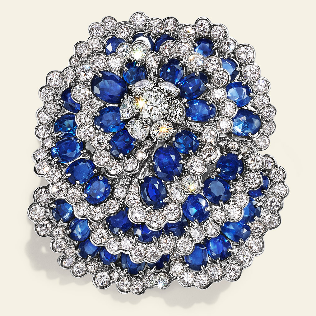 Van Cleef & Arpels Sapphire and Diamond Camellia Brooch, 1960s