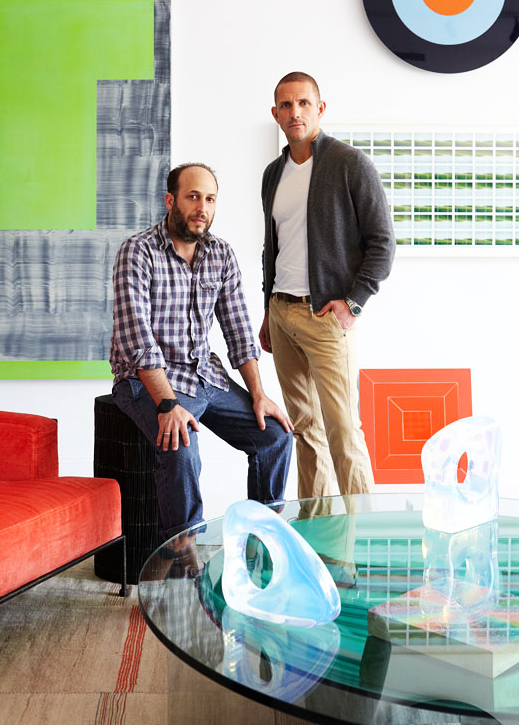 Combining fine art with furniture and decorative objects, interior designer Robert Stilin (right) has curated ?A View with a Room? at the East Hampton, New York, gallery of Eric Firestone (left); the show is on view from May 25 to June 10. Photos by Joshua McHugh