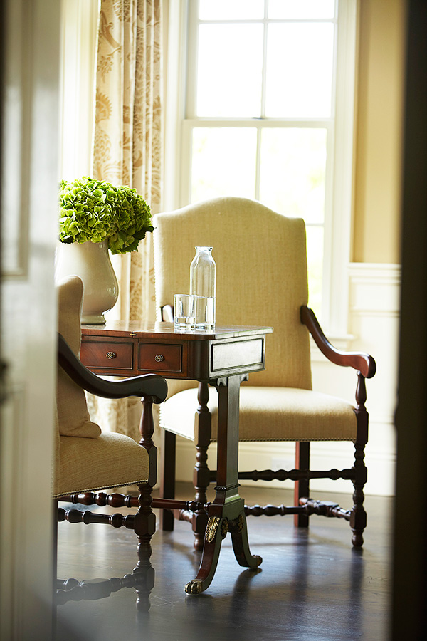 A cream-colored corner of the Georgian estate in Westwood offers a particularly tailored look.