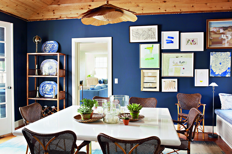 To finish the dining room of this house in Sag Harbor, New York, Scheerer found this 1970s Ingo Maurer lighting fixture, made of Japanese fans, on 1stdibs. “I have a special thing for vintage Maurer fixtures,” he says.