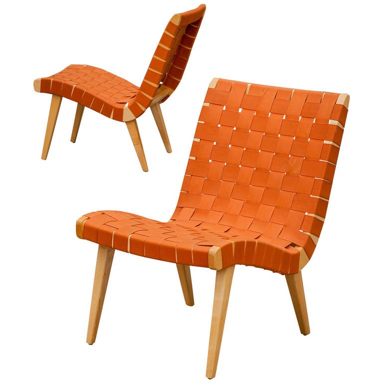 Jens Risom Danish Mid Century Modern Legend Jens Risom Pair Of Webbed Lounge Chairs