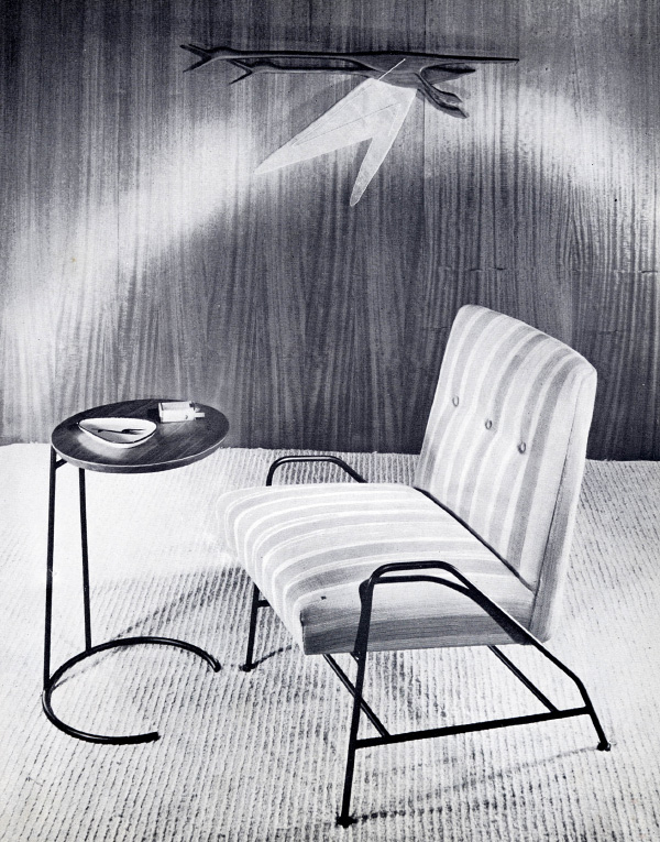 hough he was a confirmed devotee of wood, Jens Risom's first line as an independent designer, from around 1950, also included a low chair and a small table with black metal bases (image © Jens Risom 2012)