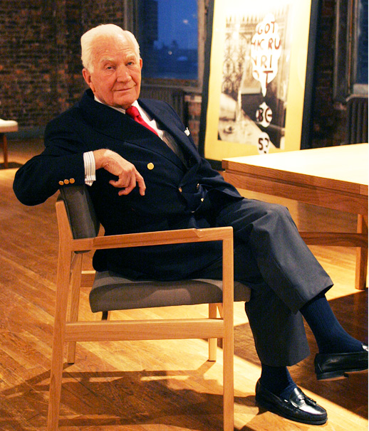 Risom photographed at an opening reception for the reissue of his furniture by Ralph Pucci International in New York, March, 2005. Photo by Tanya Braganti