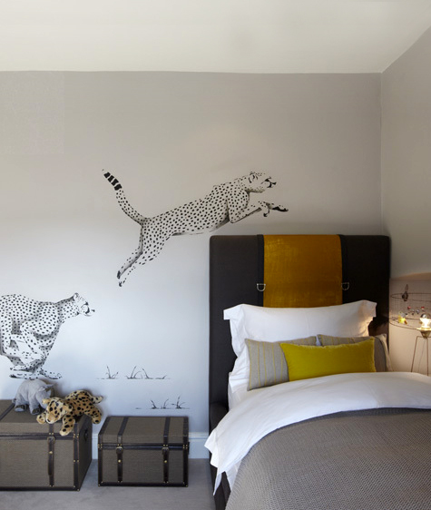 Barratt-Campbell endowed this children’s room in Yorkshire with fun flourishes while maintaining a grown-up color palette.