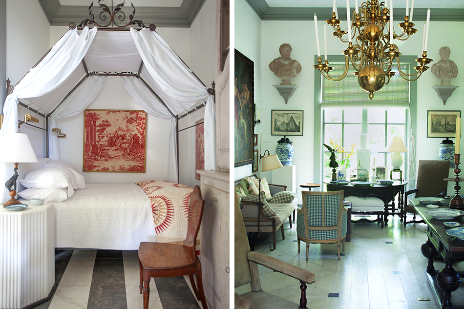 Furlow S Folly 1stdibs Introspective Left Framed Pieces Of Vintage Toile Decorate The Walls A Small Bedroom Bed And Table Are From John Rosi Right In Front Room
