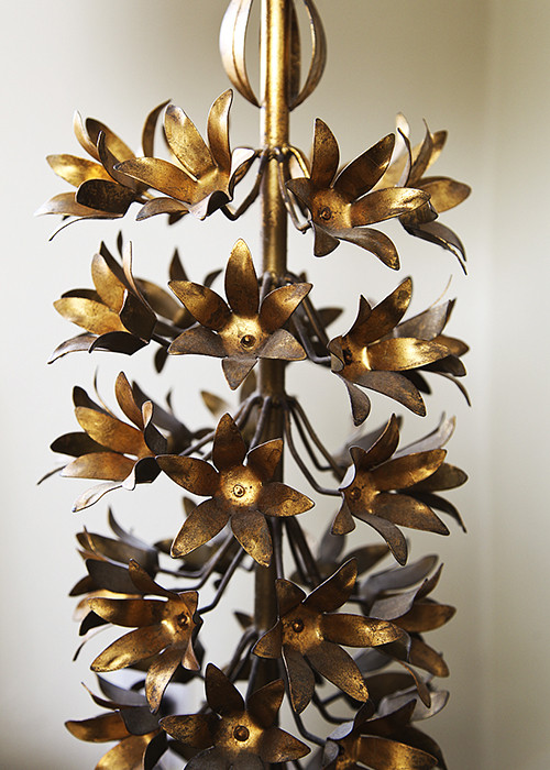 “The classical objects make for a lot of purity,” says Mendelsohn, “so I think it’s important to have a few out-there, fun pieces, like this floral gilt floor lamp.”