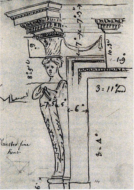 A circa 1756 sketch by the architect William Chambers of the chimneypieces at Wanstead House, where Kent designed some of the interiors.