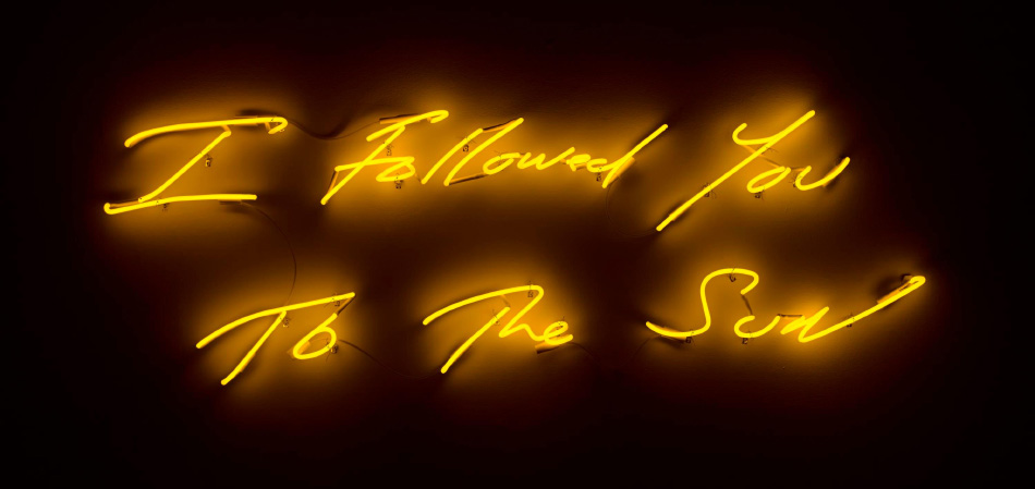A recent neon work from which the exhibition takes its name.