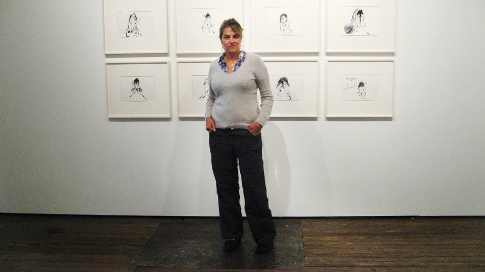 Emin at her exhibit’s installation. Photo by Carol Kino