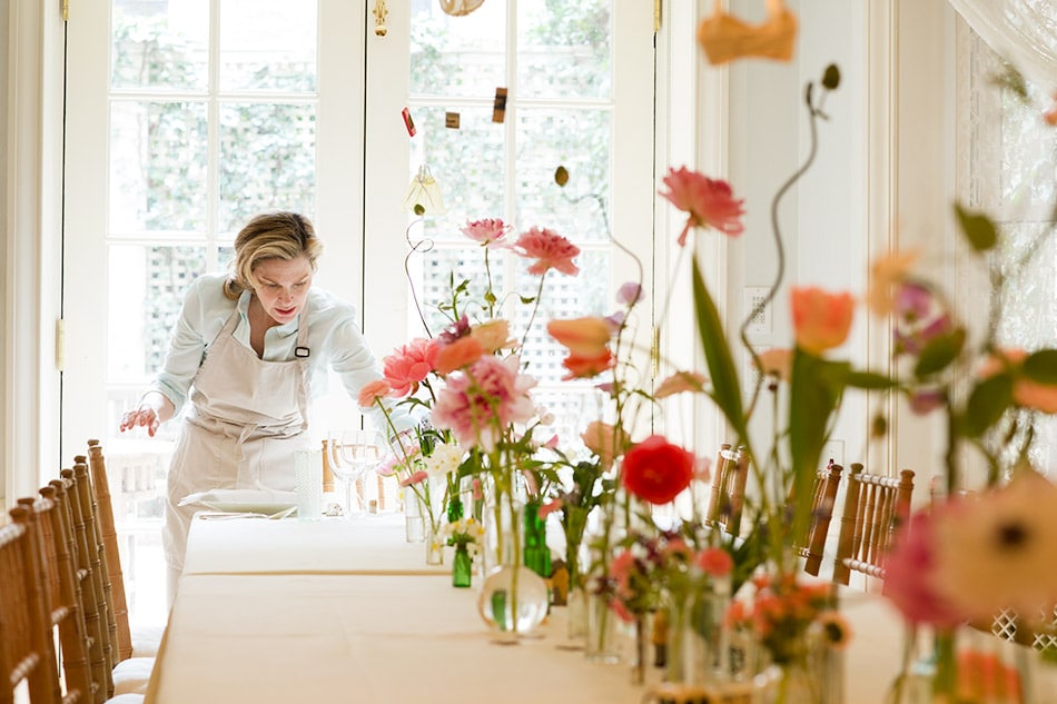 vases of flowers on table