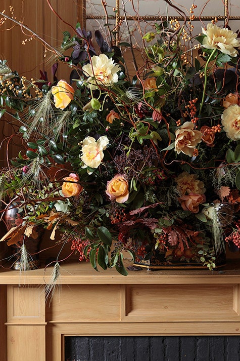 flower arrangement on mantel