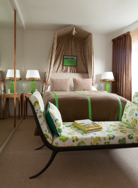 tan and green bedroom