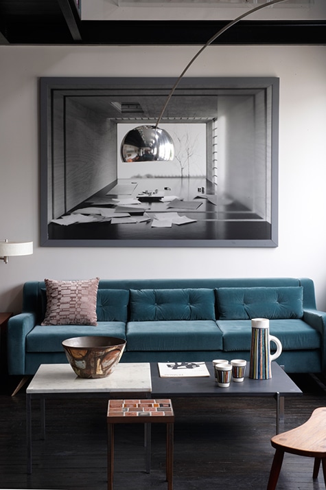 Marianne Evennou and her husband designed the sofa in the Neuilly loft together