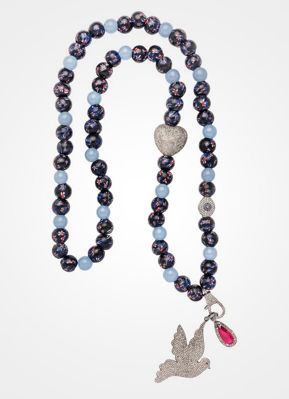 African Beaded Necklace with Bird Pendant