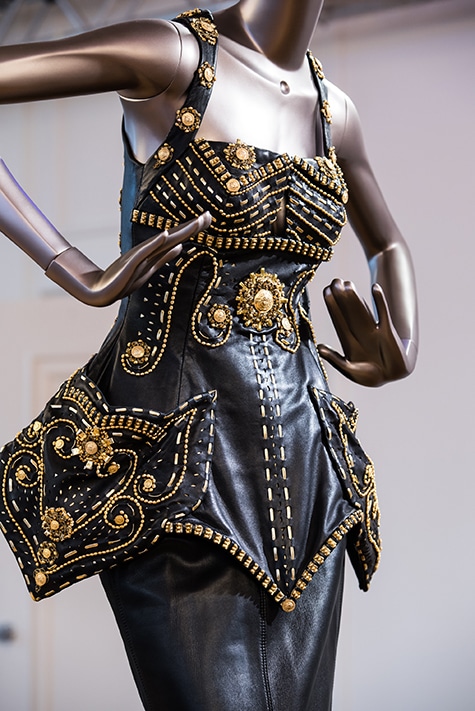 embellished black leather Versace dress