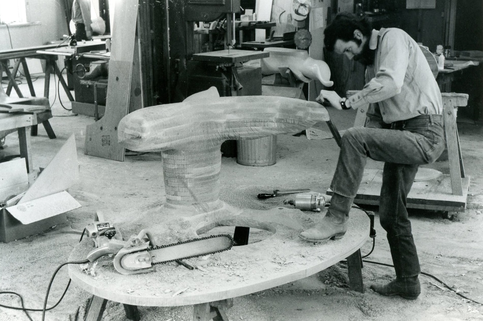 Wendell Castle working in his Scottsville, New York, studio, ca. 1970/71
