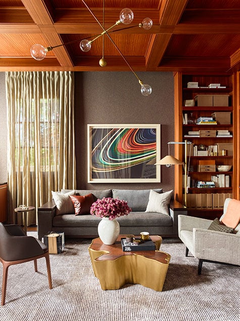 mahogany coffered ceiling nashville home library by Ray Booth