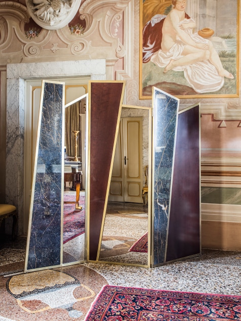 Fiammetta V. Eros Screen in Black Port Laurent Marble, Cherrywood, Bronzed Mirror