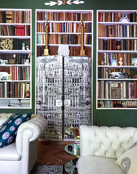 Barnaba Fornasetti's green living room
