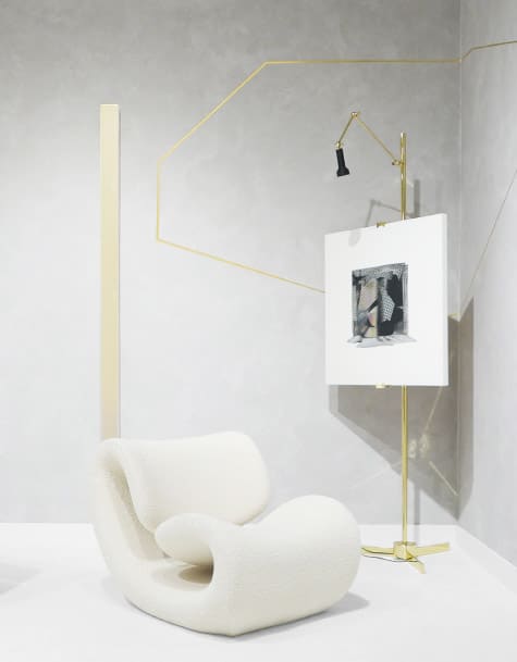 Esox chair by Jean-Pierre Laporte, Angelo Lelli Easel lamp and artworks by Ron Cooper and Larry Bell at Collective, 2018