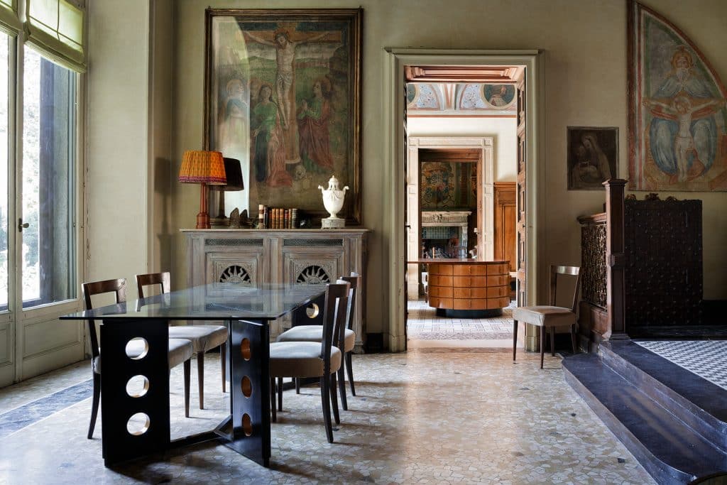 Piero Portaluppi Casa degli Atellani Milan stair hall table and chairs