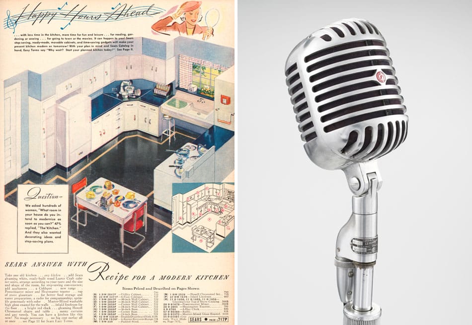 Modern by Design: Chicago Streamlines America Chicago History Museum Sears kitchen advertisement Unidyne microphone Shure Brothers
