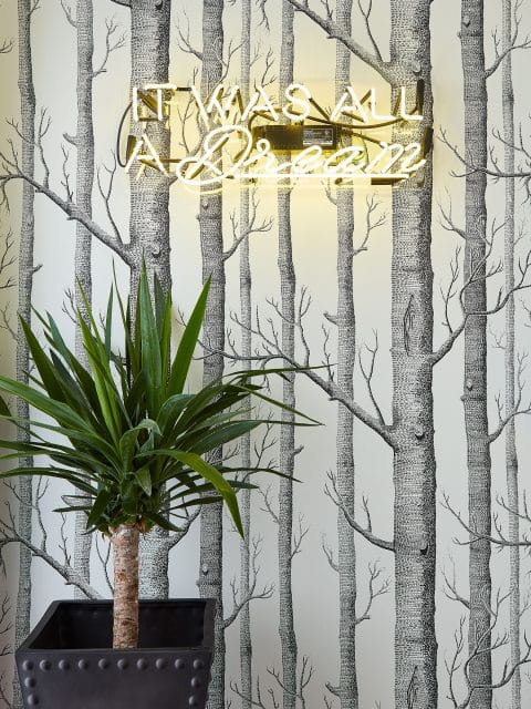 JDK Interiors Roof Access Wallpaper with Decorative Neon Sign