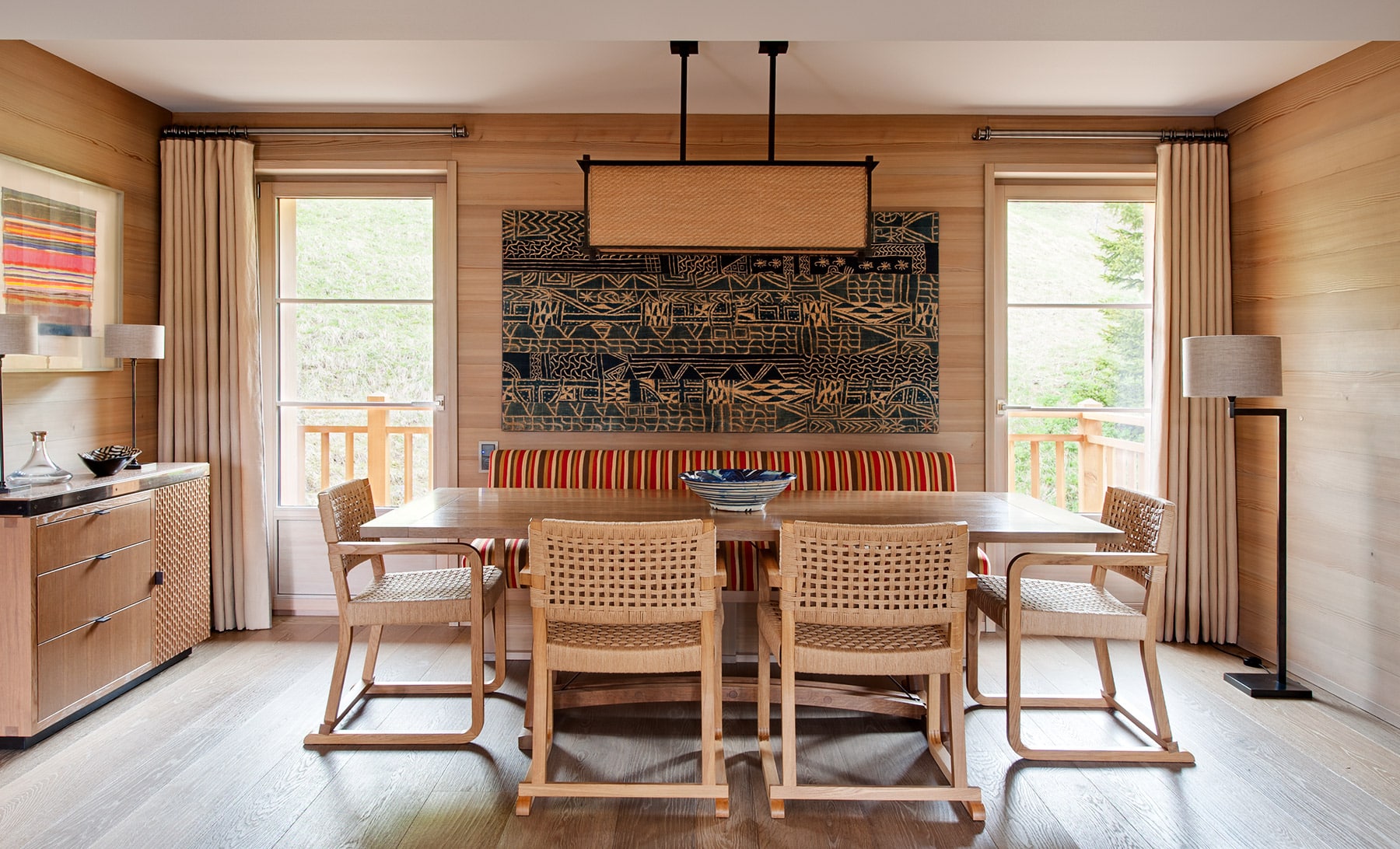The dining room of a 1970s Swiss chalet, from Hugh Leslie