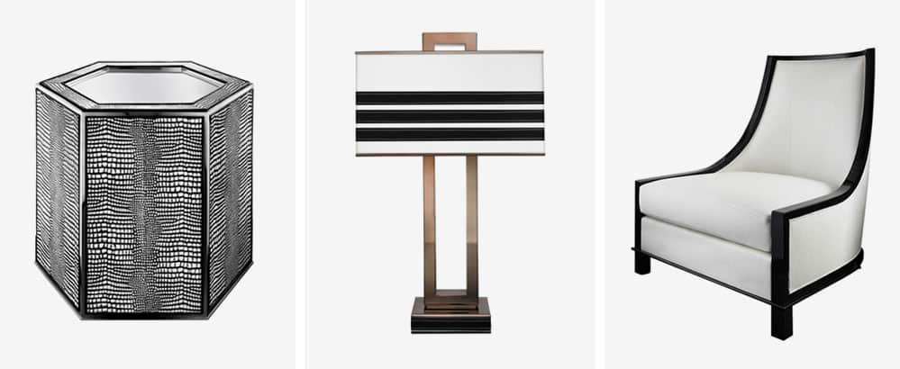 Blainey North Collection Sinclair side table Cohn table lamp Calero armchair