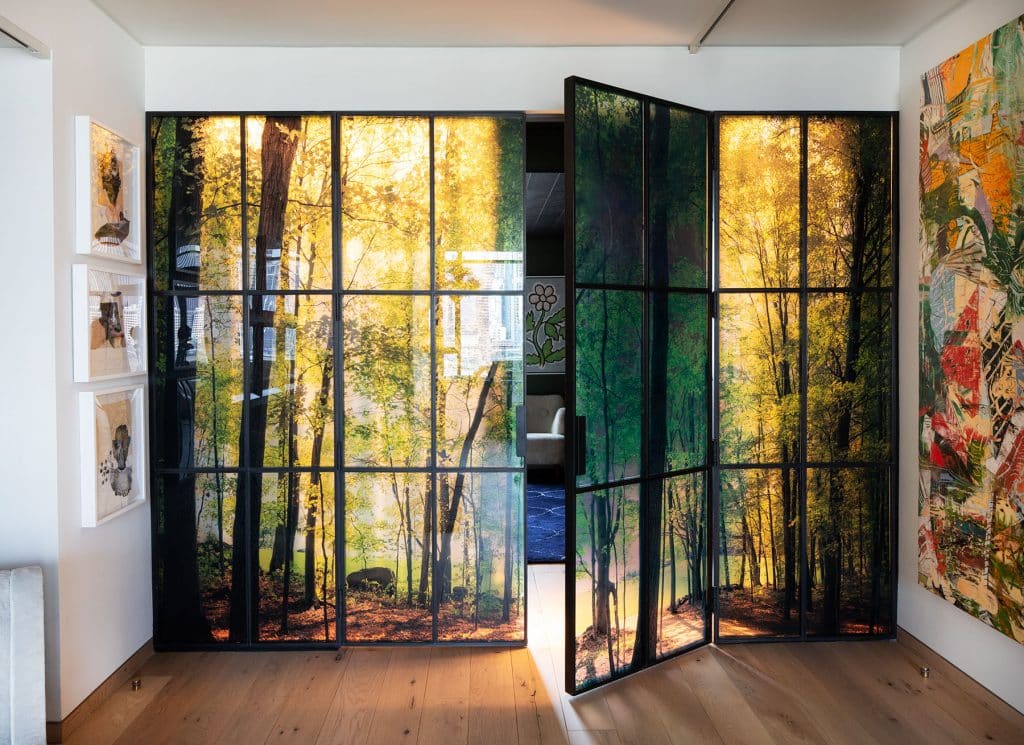 Amanda Weil created this custom tree glass wall